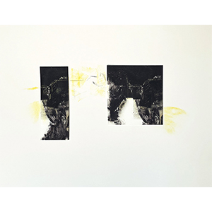 <h2>Obscure clarté-10</h2><br>2025<br>h : 46 cm  x 61<br>pastel, fusain, impression numérique, grattage et collage sur papier
